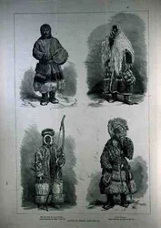 Domorodci ze Sibiře: Samojed z Dolního Jeneseje, Samice Samojed, Ostiak obývající pánev Obi, z The Illustrated London News, 22. dubna 1882
